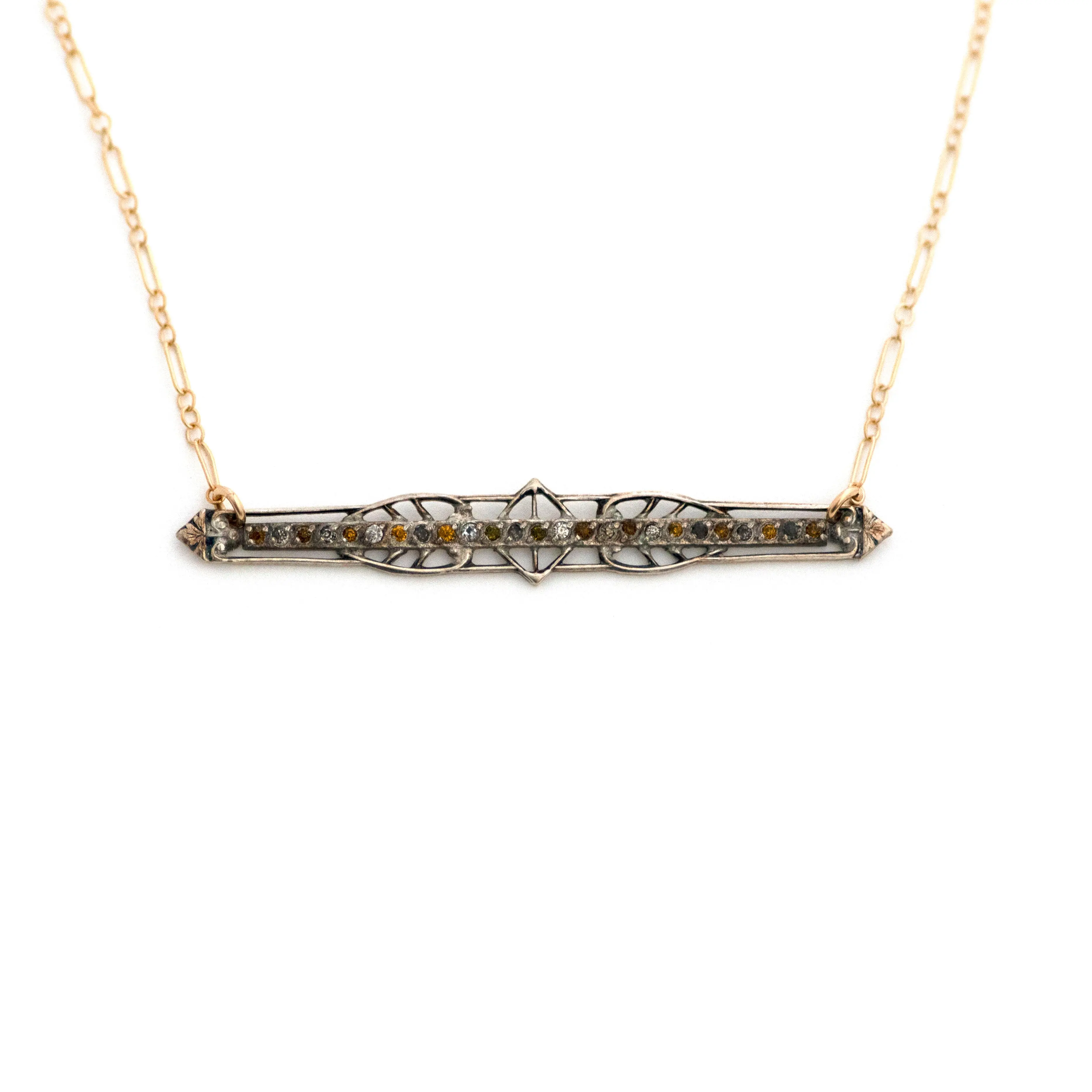 Citrine and Clear Paste Sterling Bar Pin Necklace