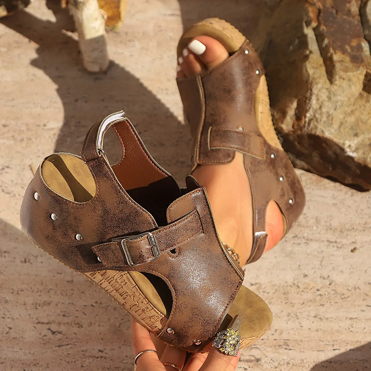 Women’s Comfort Wedge Sandals - Casual Footwear, Open Toe Walking Shoe with Hidden Height Boost Platform, Adjustable Buckle Strap