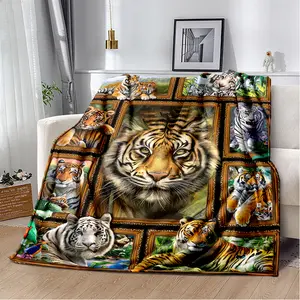 1Pc Cozy Domineering Tiger Print Blanket, Lightweight Flannel Throw For Sofa, Bed, Travel, Camping, Livingroom, Office, Couch, Chair, And Bed, Digital Printing Fleece Blanket With Soft And Warm Flannel Fabric, Gifts For Family Or Friends