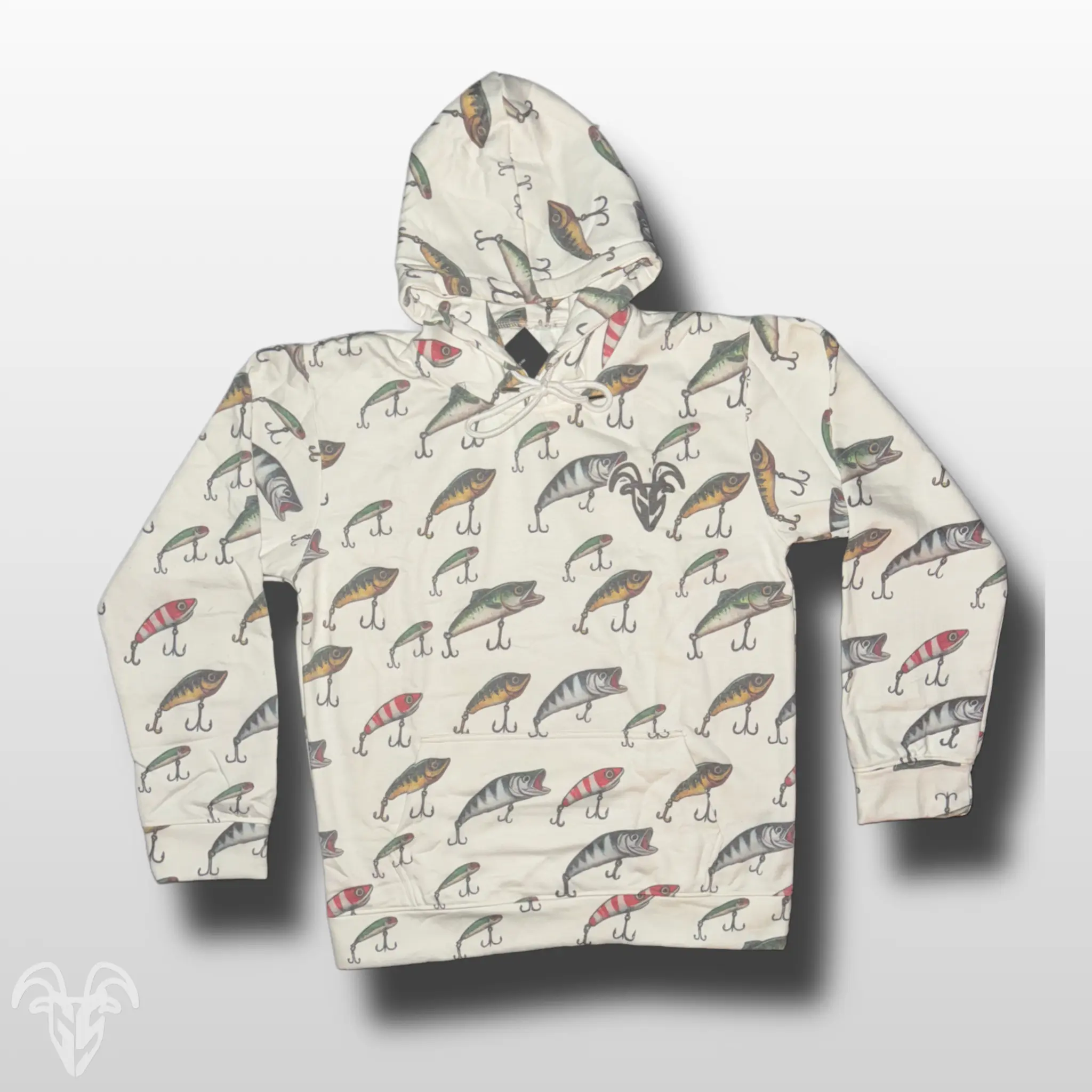 Goat Strength White Washed Fishing Lure Hoodie - White Washed Acid Washed Sweater for Men & Women Sweaters, Realistic Design Sweatshirt