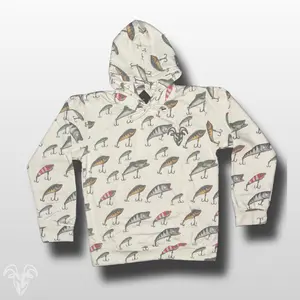 Goat Strength White Washed Fishing Lure Hoodie - White Washed Acid Washed Sweater for Men & Women Sweaters, Realistic Design Sweatshirt