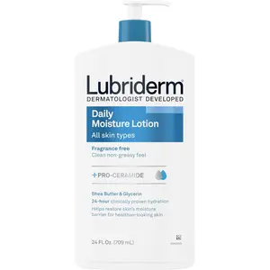 Lubriderm Fragrance Free Daily Moisture Lotion + Pro-Ceramide, Shea Butter & Glycerin, Face, Hand & Body Lotion for Sensitive Skin, Hydrating Lotion for Healthier-Looking Skin, 24 fl. oz