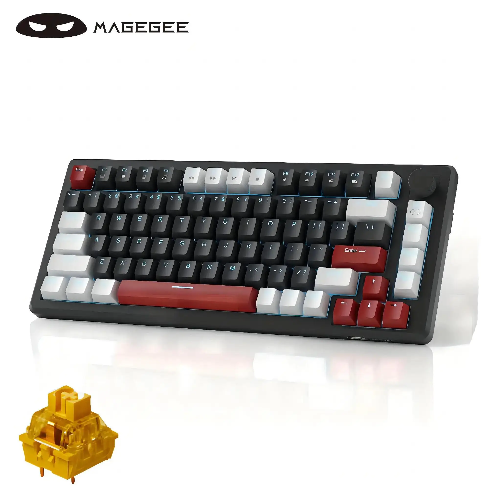 75% Mechanical Gaming Keyboard for Gaming PC, 1 Count Portable 18 Lighting Modes Mechanical Keyboard, Compact Blue Backlit Wired Gaming Keyboard with