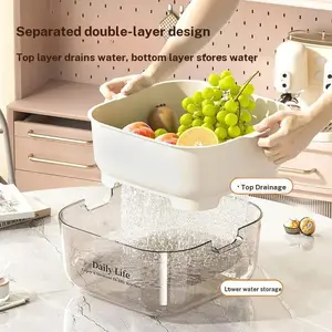 Double-Layer Detachable Draining Basket, Kitchen & Restaurant Use, Upper Storage, Lower Drainage, Fruit Veg Cleaning Organizer