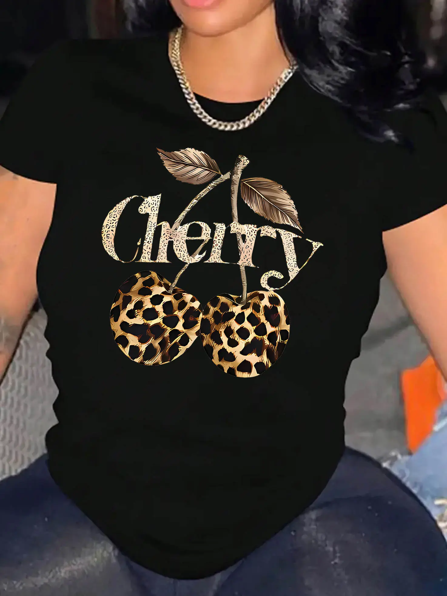 Womens cherrys and lepard thsirt - TikTok Shop