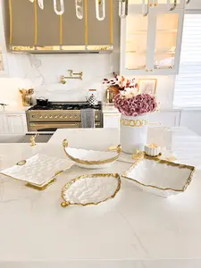White and Gold Speckled Edge Serveware