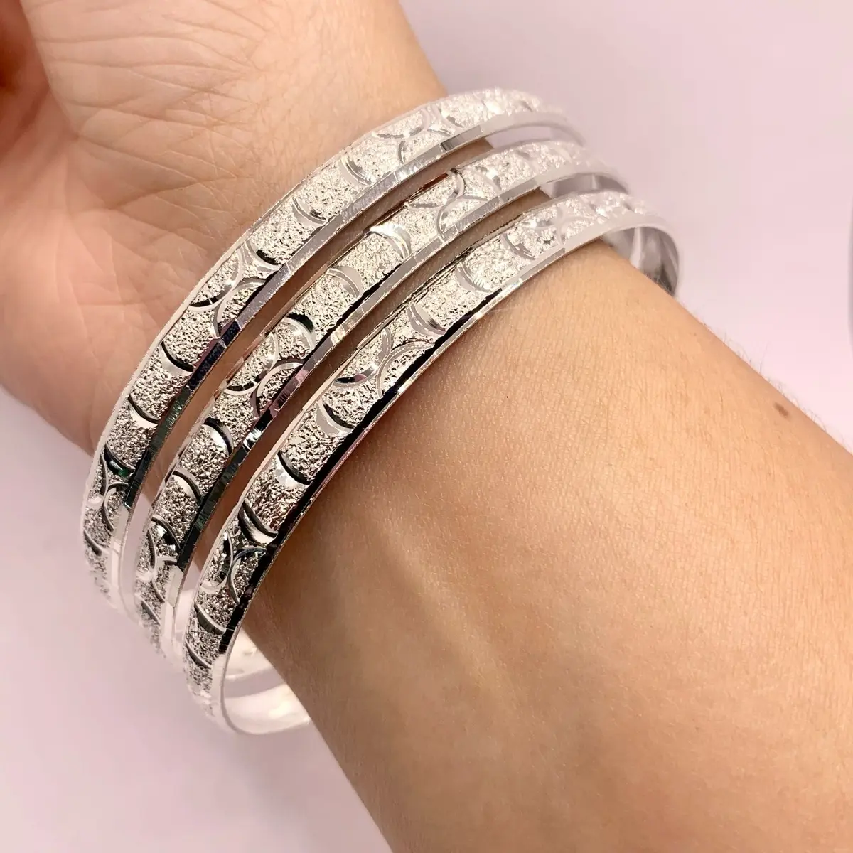 3 set Bangles Bracelet Yellow Gold Ladies Bangles  Silver Bangles Set Pulseras