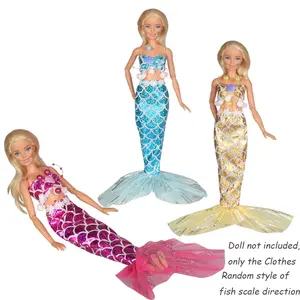 11.5 Inch Girl Doll, 3 Sets Mermaid Bikini Swimsuits, Summer Beach Bathrobe, Random style of fish scale direction