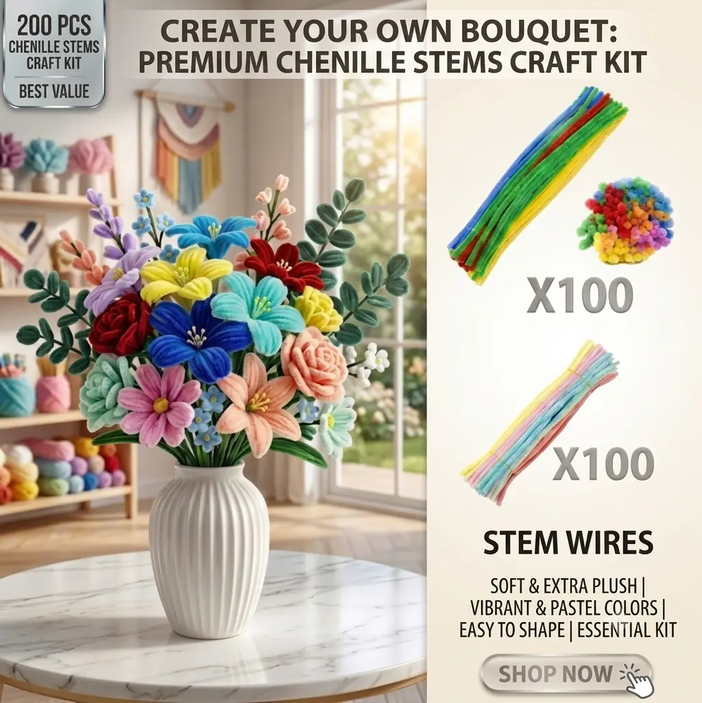 200-Piece Twirly Stick Lily Artificial Flower DIY Craft Kit, Mother's Day Bouquet Supply, Decorative Floral Arrangement Accessory
