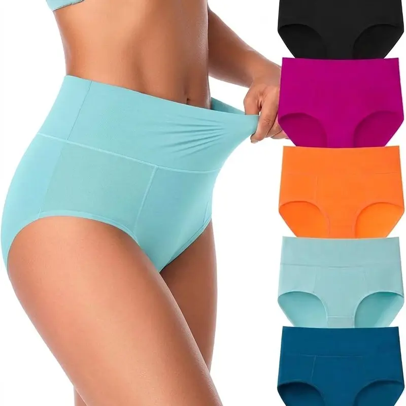 ORLAROY Women Plus Size High Waisted Cotton Panties, Slight Tummy Control, Soft Full Coverage Daily Underwear Multipack Breathable Button