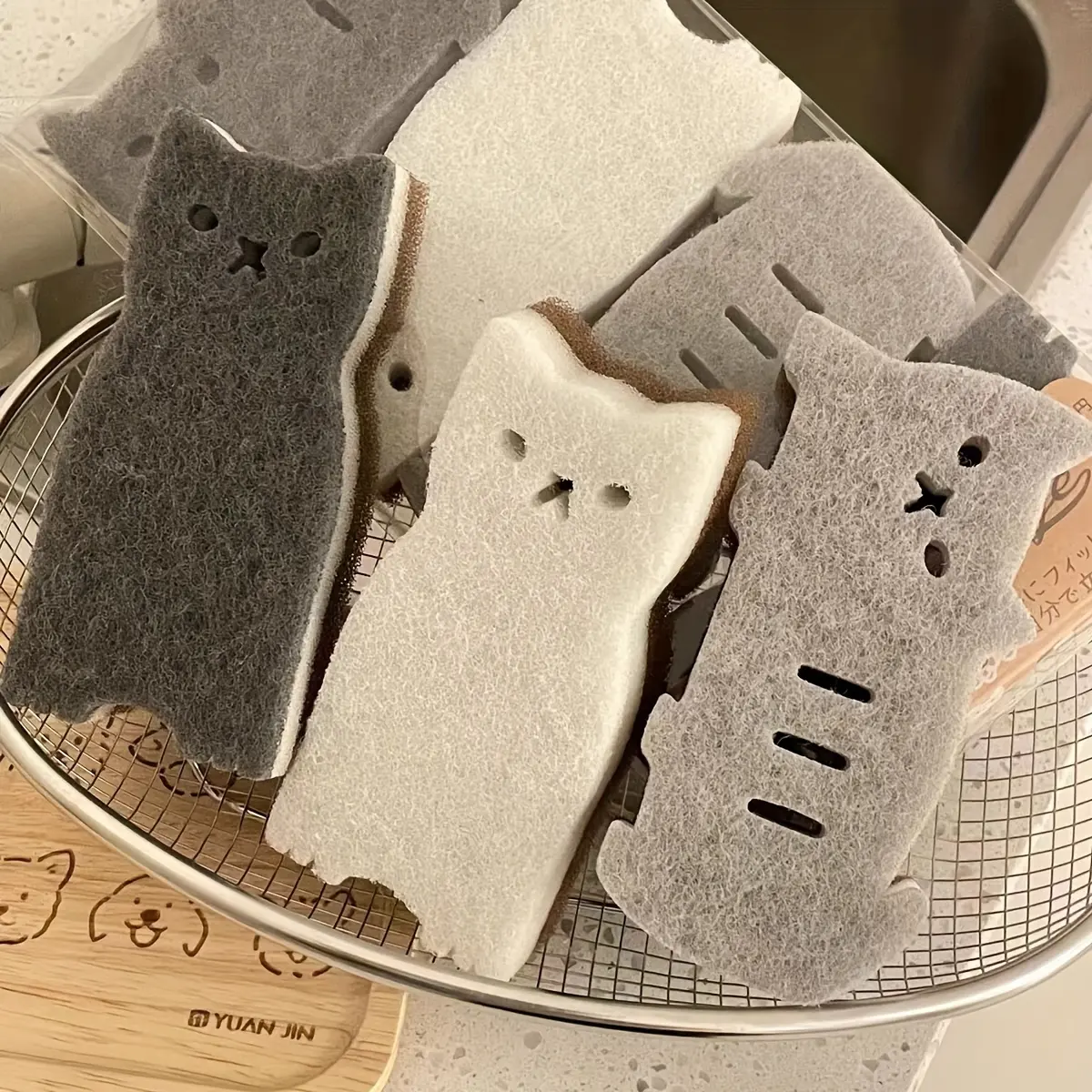 4pcs Cute Cat Scrub Sponge Set - Thick, Durable Multipurpose Kitchen Sponges for Dishwashing & Cleaning Tools