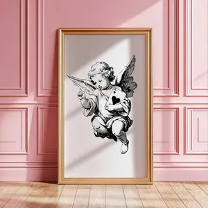 Girly Rococo Coquette Wall Art, Ace of Hearts Cherub , Funny Angel Dorm Room Art, Cute Apartment Decor Gift, Room Decor, Unframed