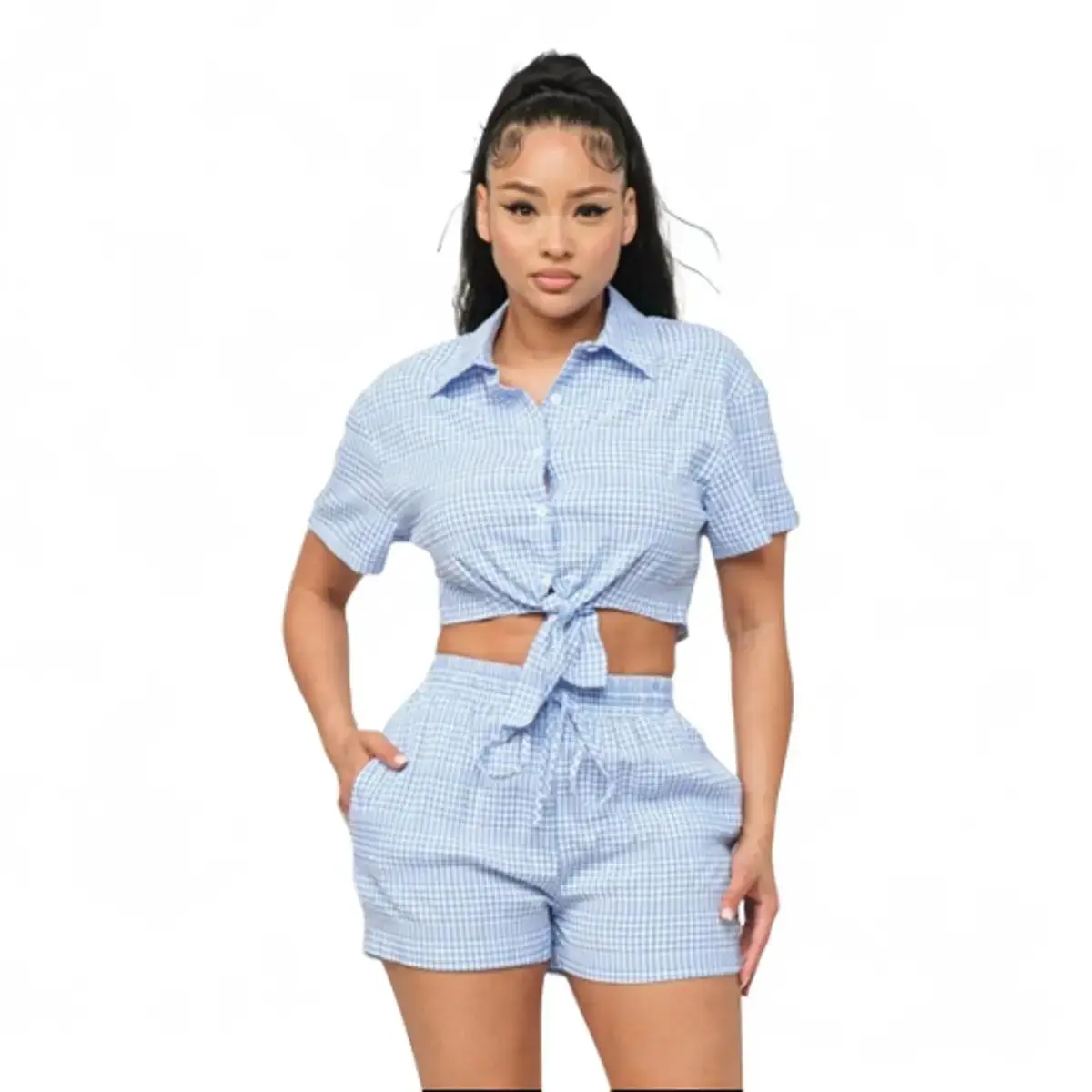 June  Button-Down Short sleeve short set Womenswear. Casual Clothes
