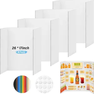 4 count Trifold Poster Board, 26x17 inches White Poster Board Comes with Sticky Accessories, Corrugated Presentation Boards, Display Board for School Projects, Business Presentations
