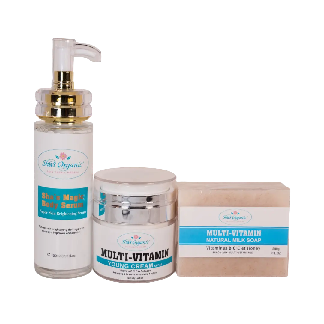 sha 3-Piece Skin Care Set with SPF 30 Moisturizing Cream, Collagen Serum, Coconut Soap, Vitamins, Olive & Glycerin for Hydrated Radiant Skin, Brightening, Nourishing, Skin Care Sets