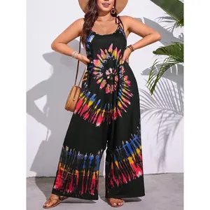 ��Plus Size�� Tie Dye Print Cami Jumpsuit, Casual Bohemian Sleeveless Wide Leg Jumpsuit for Summer, Women's Clothing for Daily Wear