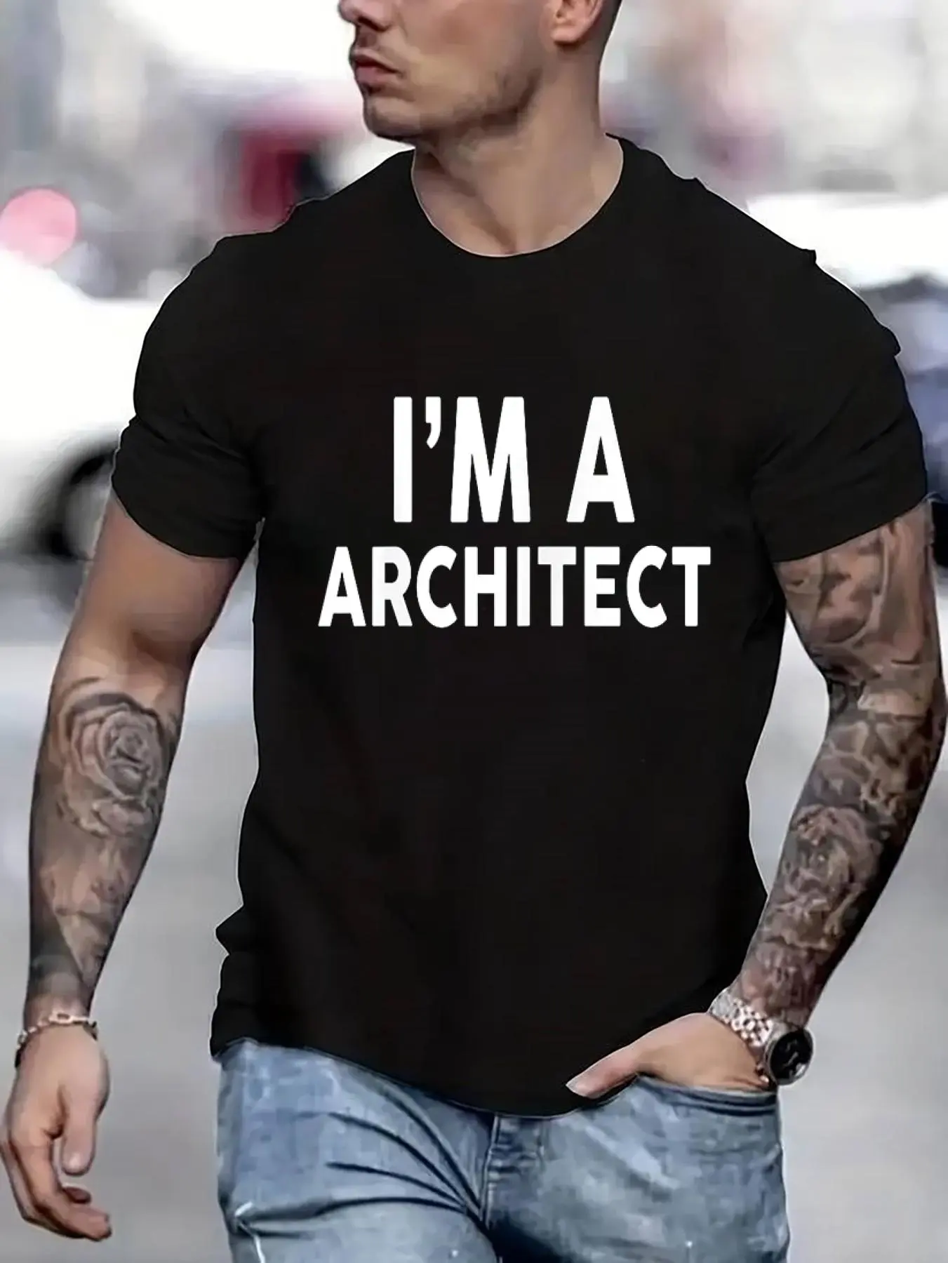 100% cotton I'm A ARCHITECT Printed T-shirt, Short-sleeved Crew Neck Casual Top, Suitable For All Seasons, Men's Wear for ARCHITECTS