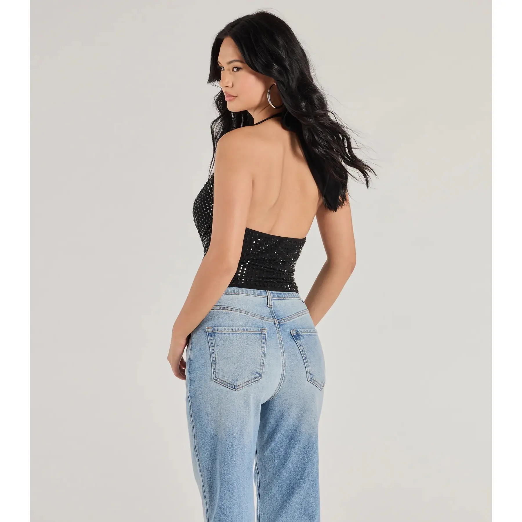 Glitzy Chic Cropped Rhinestone Halter Top - TikTok Shop