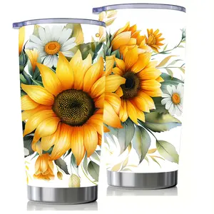 Sunflower Tumbler 20oz - Floral Stainless Steel Insulated Cup with Lid & Straw | Holiday Gifts for Women, Her, Mom, Teacher | Double Wall Vacuum for Coffee| Christmas, Birthday, Office, Travel, Hot And Iced Drinks, Office Drinkware, Stylish Drinkware