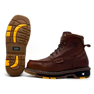 Fuerbo B-44 Ocre Moc Toe Work Boot Dual Density Goodyear Welt Sole Oil and Slip Resistant Anti-Fatigue Ankle High Round Toe Footwear Leather Industrial Comfort Shoe