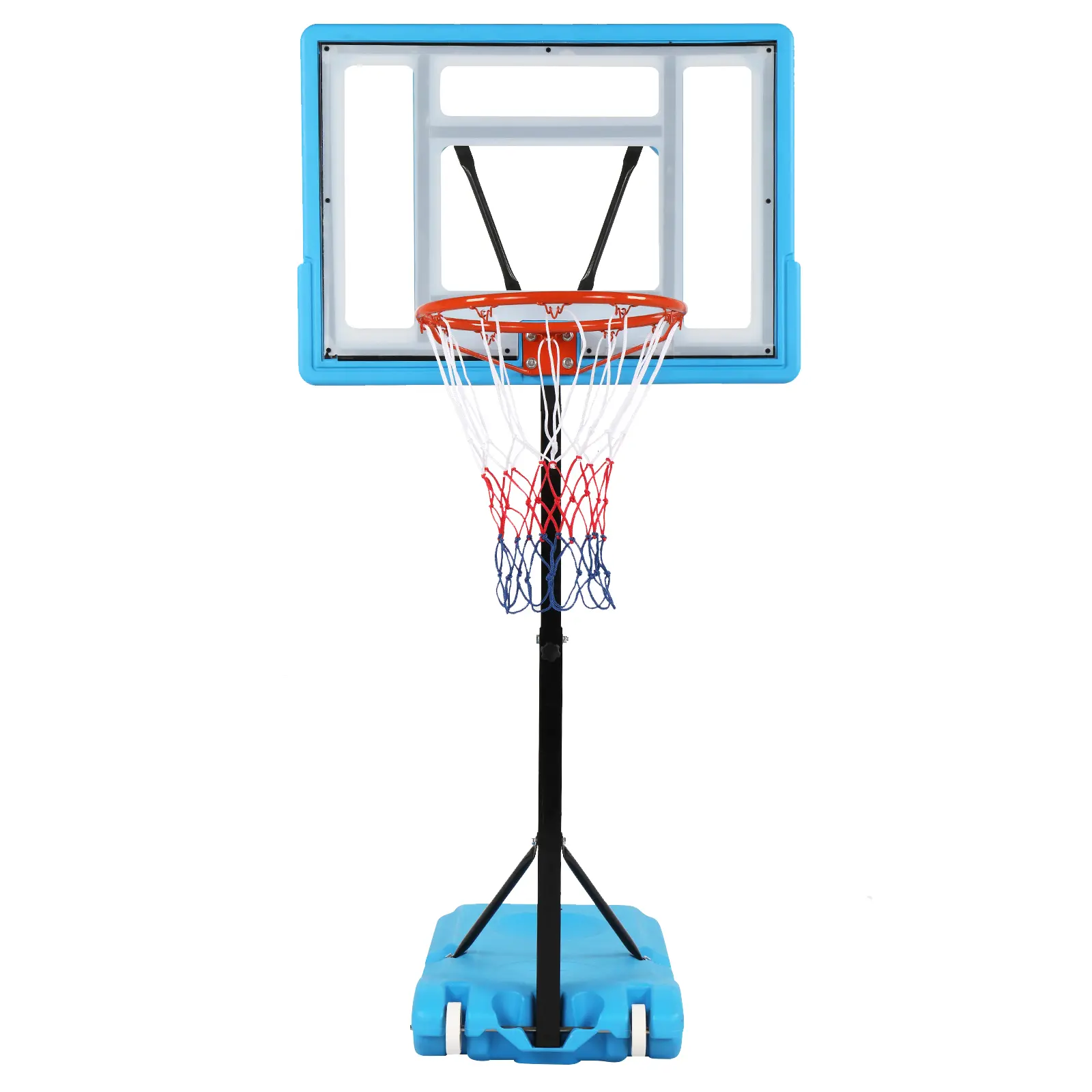Poolside Basketball Hoop for Swimming Pools & Parties, Adjustable Height 115-135cm with PVC Backboard, Steel Rim, Nylon Net & Rolling Base, Outdoor, Pvc/Steel/Nylon, Transparent Board, All Ages, Backboards