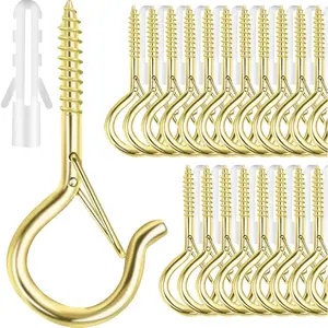 35 count Screw-in Hooks for Outdoor String Lights, Q Hangers Hooks Outdoor for Outside, Swivel Hanging Basket Patio Light Hooks with Safe Buckle Screw in Planter Eye Hook for Wall Ceiling,