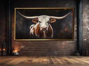 Texas Longhorn Cow Poster, Rustic Print Art, Animal Wall Decor, Longhorn Poster, Print Picture for Farmer, Wall Hanging