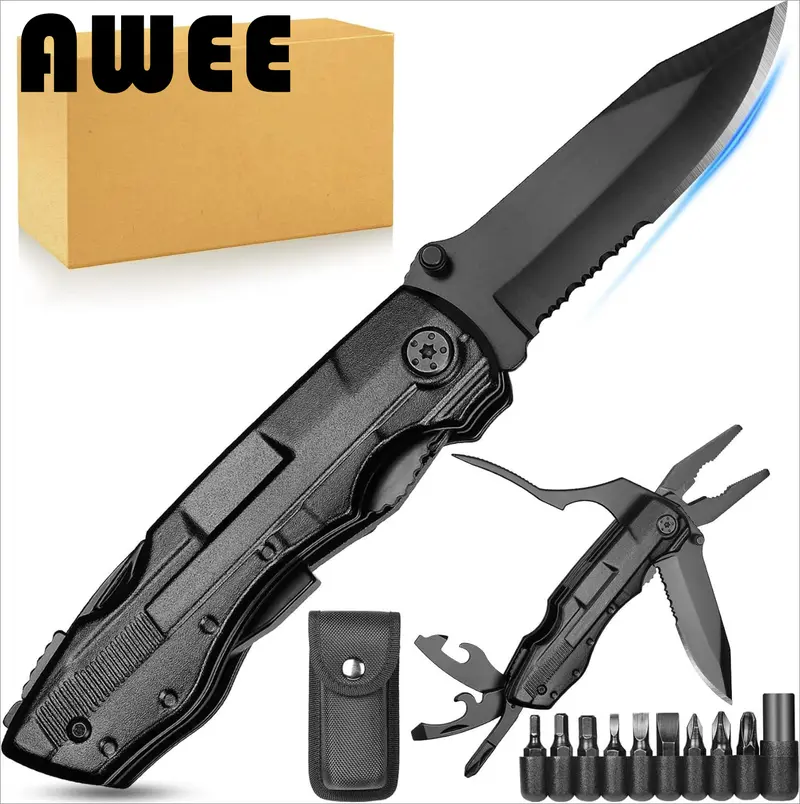 AWEE Gifts for Men,Multitool Pocket Knife with Blade,Stocking Stuffers for Men,Christmas Valentinens Day Fathers Day Birthday Gifts for Him Dad Husband,Camping,Emergency,Outdoor, knife pocket multitool Folding Stainless Steel