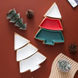 Snack Plate Christmas Tree Shape Candy Snacks Plates Ceramic Separated Nuts Seeds Dry Fruits Dishes Bowl Breakfast Plates Tray Snack Tray