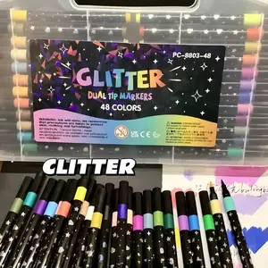 12/24/36/48 pcs Glitter Pens, Shiny Drawing Soft Pens, Water-Based Ink Glitter Chalk, Single Head Multi-Color DIY Brushes, Dual Tip Brush, Suitable For Graffiti Writing And Painting Art, Glitter Art Crafts, Notebooks, Gifts, Glitter Markers For Crafting