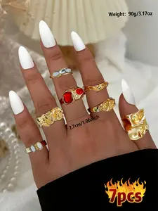 Elegant Floral Imitation Pearl Ring Set, Zinc Alloy Wide Band Women's Rings, All-Season Jewelry Gift for Parties & Birthdays, Stackable Ring, Stacking Rings