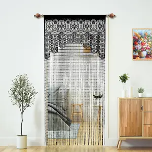 2 Pcs Macrame Lace Door String Curtain for Doorways,Room Divider Doorway Hippie Window Panel Room Divider Wall Closet Curtains for Bedroom Closet Door Drapes Decorations (35×79in/90×200cm,Black)