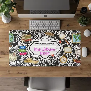 Personalized History Teacher Desk Mat, Teacher Mousepad, Composition Notebook Mousepad, Gift for History Teacher, End of Year Teacher Gift, Custom Teacher Mousepad