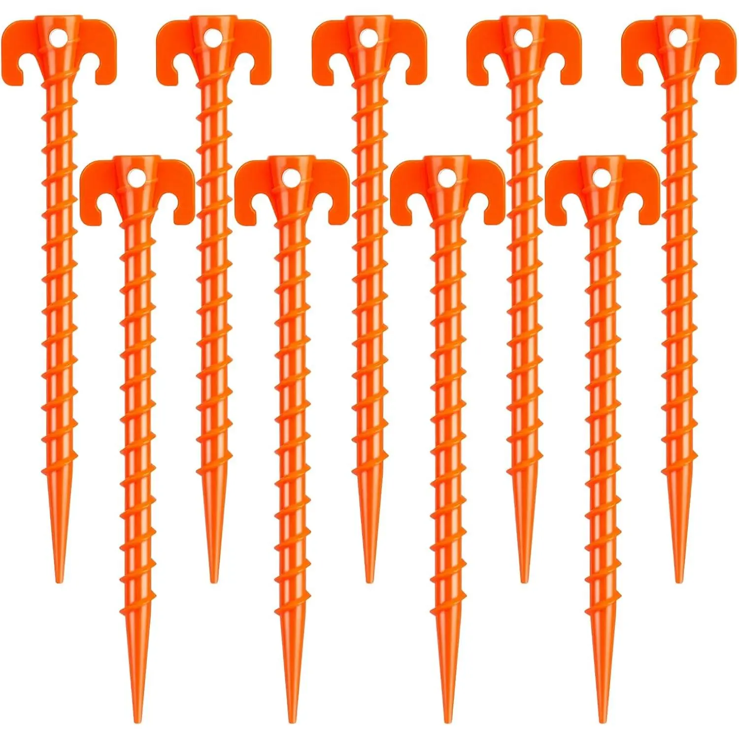 15 Pack Plastic Spiral Tent Stakes - 10 Inch Heavy Duty Screw-in Sand Anchors Pegs - Windproof Plastic Ground Anchor Stakes  Secure Tents, Inflatables, Canopies, Tarps, Garden Structures