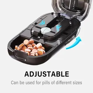 Pill Cutter Splitter for Cutting Multiple Pills, 1/4 Pill Cutter Splitter for Small and Tiny Pills, Pill Cutter for Small or Large Pills with Sharp Blade and Centering Device (Black)