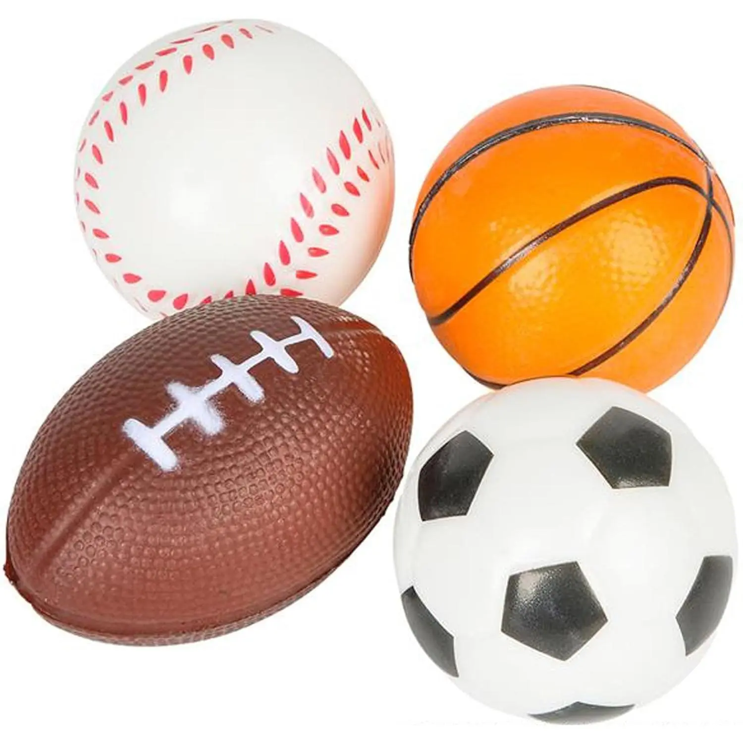 Sports  Foam Balls for  2.5" - Set of 4 - Includes Basketball, Football, Baseball, and Soccer Squeezable   Balls Idea, Party Favor for  or