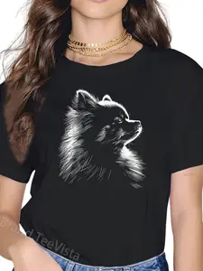 100% Cotton Retro Pomeranian Silhouette Graphic Pomeranian Dog Owner T-Shirt