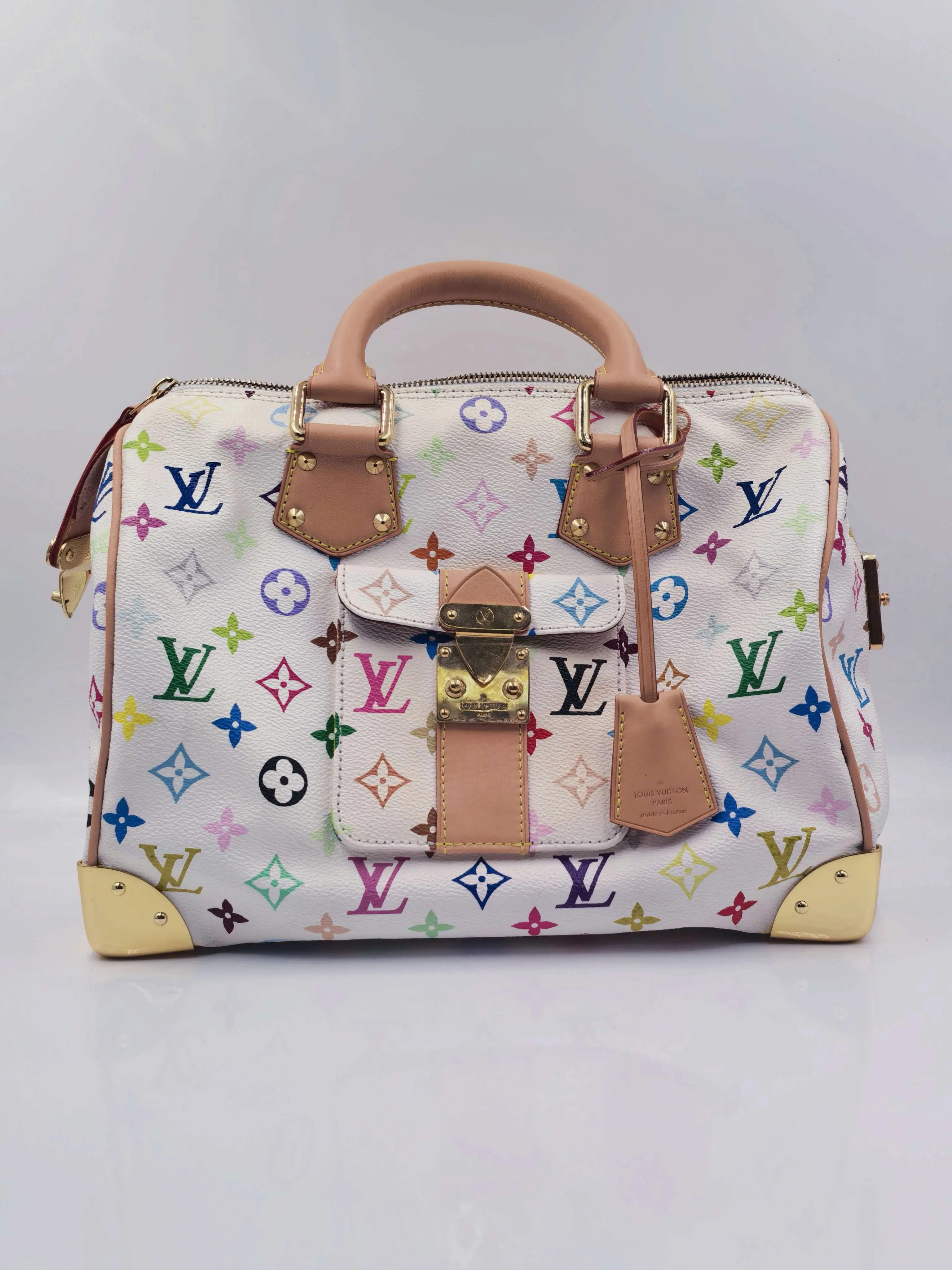 Pre-owned Louis Vuitton canvas Travel Bags Speedy 30 Monogram white Multicolore by Takashi Murakami【BF 12Z】XP02256