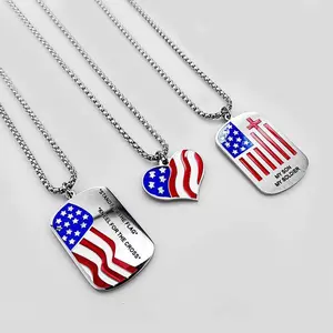 Stainless Steel Heart Dog Tag Necklace with American Flag – Unisex Patriotic Jewelry for Daily Wear, Independence Day, or Personalized Gifts