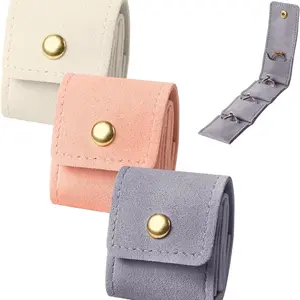 3PCS Mini Travel Jewelry Organizer Pouch - Faux Suede, Portable Foldable with Buckle for Jewelry Storage