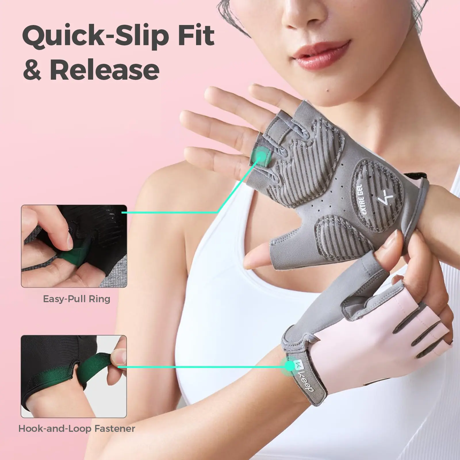 KEEP Gym Gloves with Silicone Grip for Cycling, Gym Training, Fitness, Pull-up, Full Palm Protection & Breathable - Quick-Slip Fit & Release - Elbow Wraps