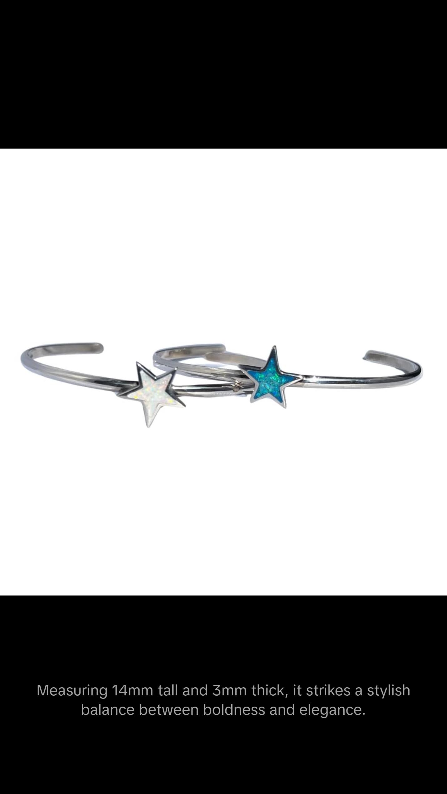 Sterling Silver Cuff Bracelet with Blue or White Opal Star