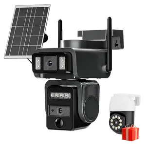 Solar CCTV WiFi Security Camera with Spotlight 1080P HD Clear Picture PIR Motion Detection Color Night Vision Waterproof Wireless Dual Lenses No Dead Ends Automatic Gift version: includes a plug-in camera Outdoor with indoor mini home surveillance camara