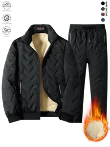 2-Pack Men’s Long Sleeve Fleece Stand Collar Zip-Up Cardigan Jacket, Ultrasonic Quilted Thermal Insulated Warm Outfit Set for Daily Wear and Outdoor