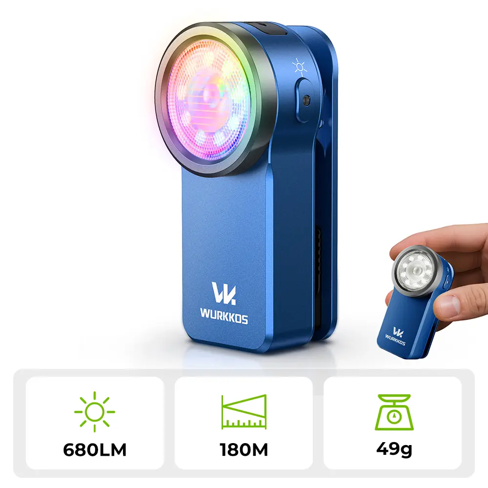 Wurkkos HD03 Powerful LED Flashlight, 680LM Mini Clip USB-C Rechargeable Pocket RGB Torch, Portable EDC Spotlight-Floodlight with Magnet for Camping, Hiking, Led Flashlights, Powerful Flashlight