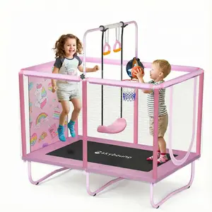【AUTHENTIC】SkyBound Mini Square Trampoline for Kids with Basketball Hoop, 36"*55'' Indoor Outdoor Toddler Trampoline with Enclosure Net, Swing, Colorful Ocean Balls, Birthday Gift for Boys Girls,basketball