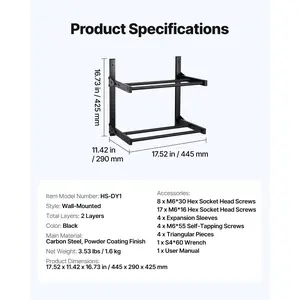 VEVOR Wall Mount Printer Filament Storage Rack, 2-Tier Wall Bracket Storage Shelf, Rolling Filament Spool Holders Racks with Wheels, Filaments Organzied for 3D Printing Studio, Workshop (Shelf Only)