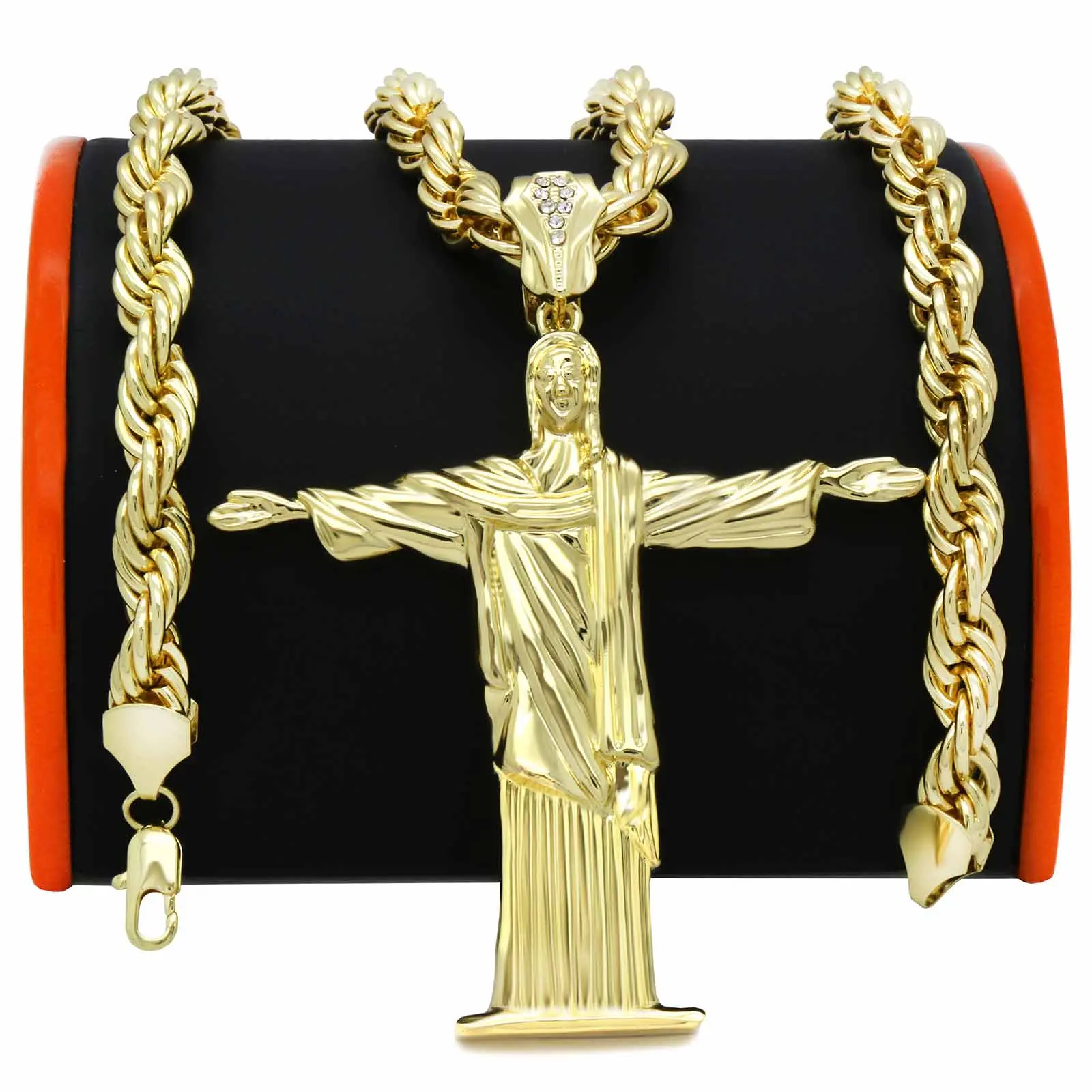 Large Gold Resurrection Pendant & 30" Rope Chain