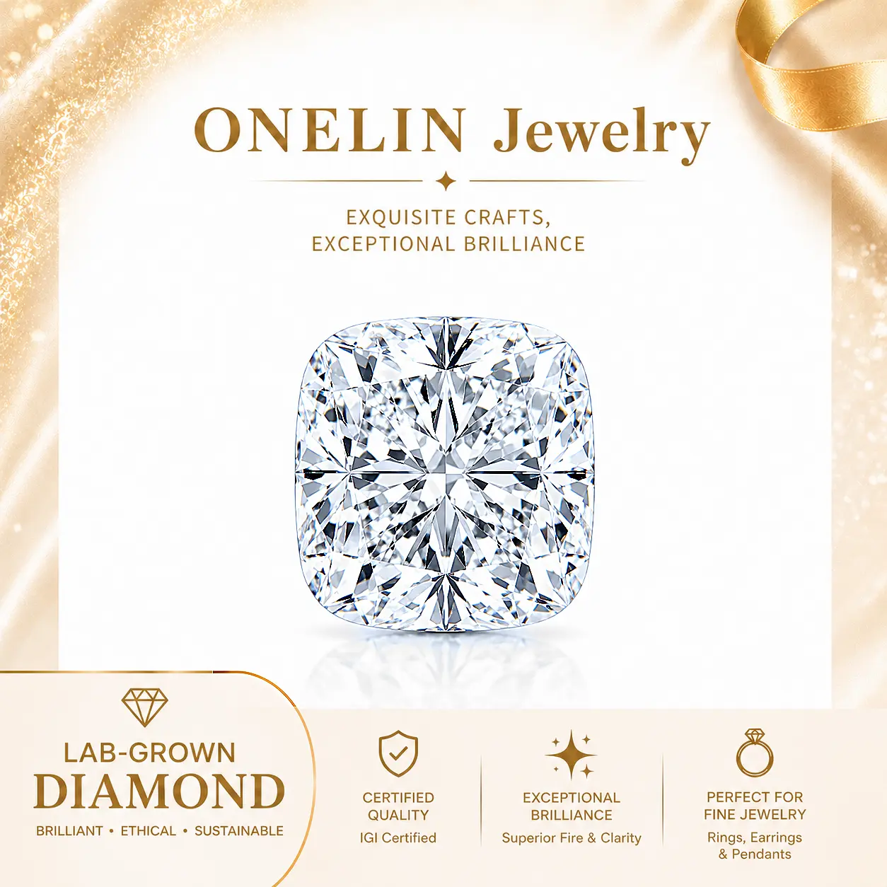 IGI Certified Cushion Cut Lab-Grown Diamond