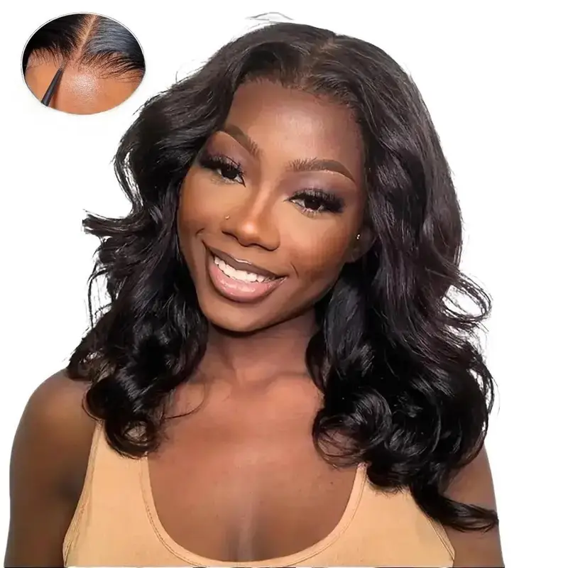 Natural Human Hair Body Short Bob Glueless Wig - 4x7 Lace Closure With Adjustable Cap, Undetectable, Breathable & Lightweight For Daily, YMGIRL Hair